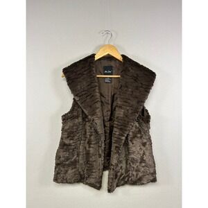 Glam Chic Me Jane Womens XL Brown Faux Fur Shawl Collar‎ Open Front Vest